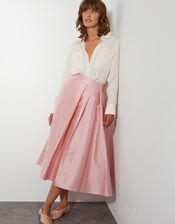 Tanya Taffeta Pleated Midi Skirt, Pink (PINK), large