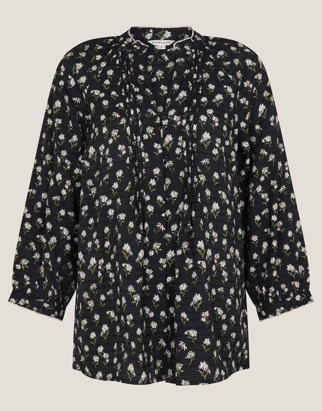 Orielle Pintuck Floral Blouse, Black (BLACK), large