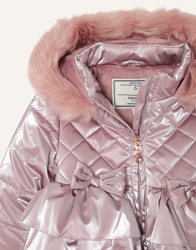 Baby Metallic Frill Puffball Coat, Pink (PINK), large