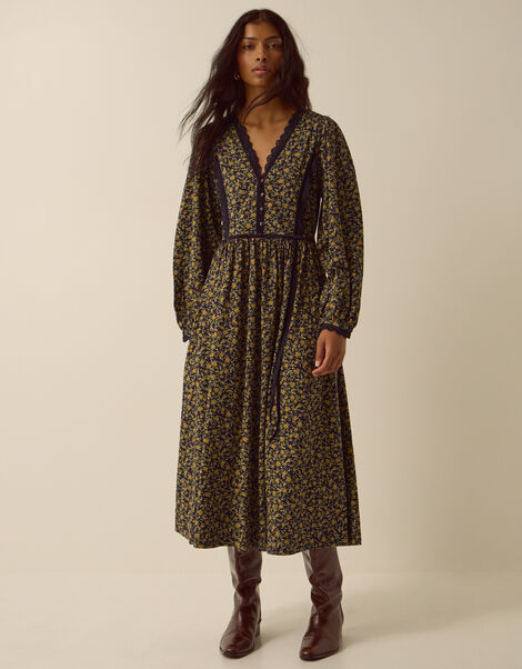 Sophie Floral Print Jersey Midi Dress, Blue (NAVY), large