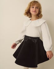 Sequin Bow Velvet Skirt, Black (BLACK), large