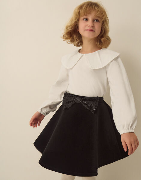 Sequin Bow Velvet Skirt, Black (BLACK), large