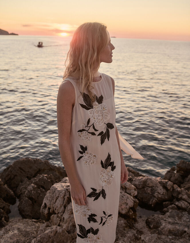 Ari Floral Embellished Midi Dress, Cream (CREAM), large