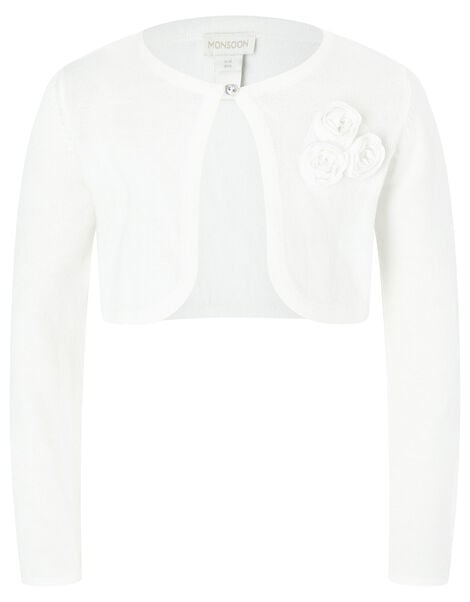 Colette 3D Flower Cardigan in Organic Cotton Ivory, Ivory (IVORY), large