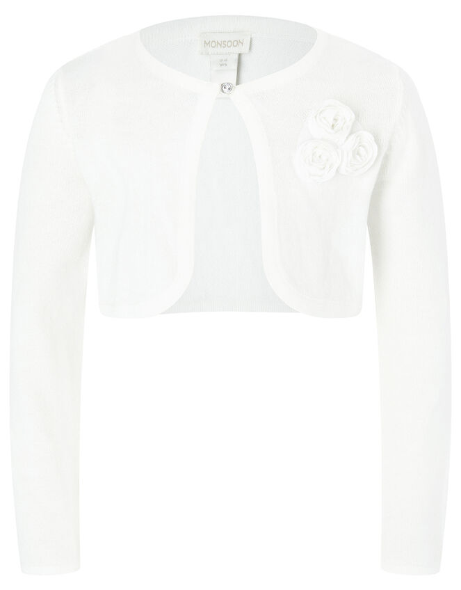 Colette 3D Flower Cardigan in Organic Cotton, Ivory (IVORY), large