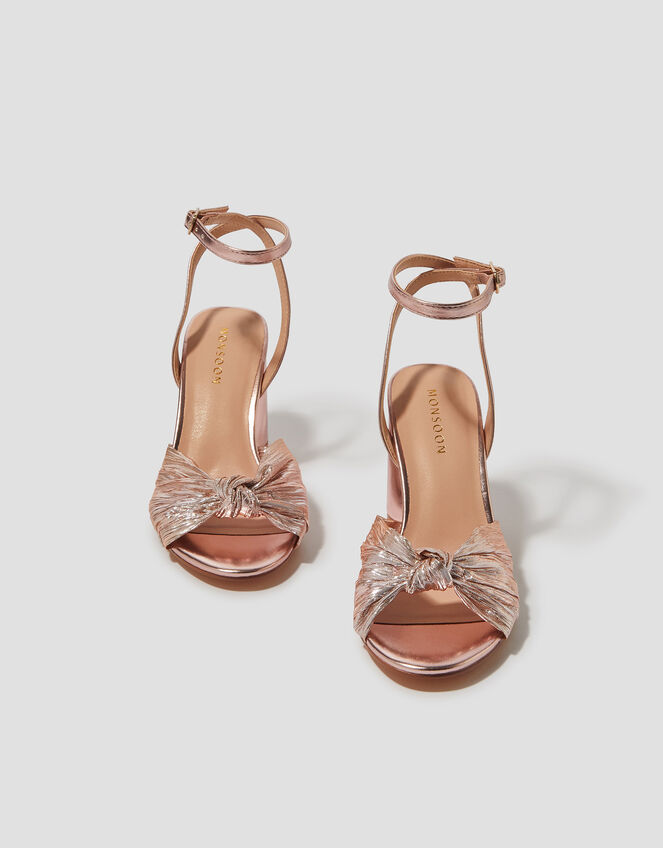 Metallic Twist Front Heeled Sandals, Pink (PALE PINK), large