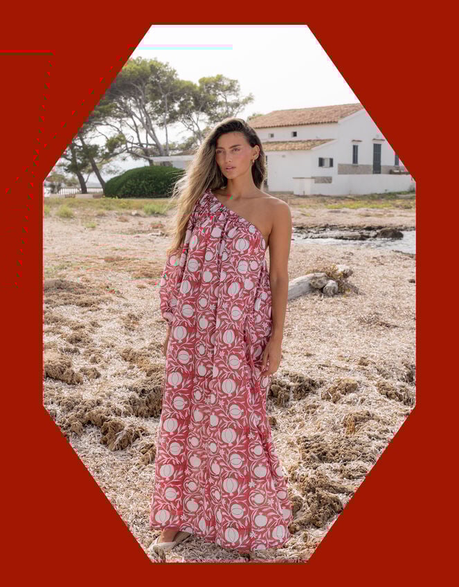 Pitusa One Shoulder Block Print Maxi Dress, , large