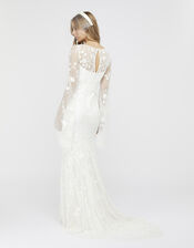 Evelina Bridal Fluted Sleeve Embellished Dress, Ivory (IVORY), large