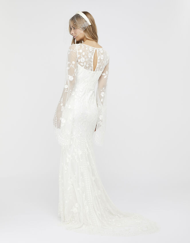 Evelina Bridal Fluted Sleeve Embellished Dress, Ivory (IVORY), large