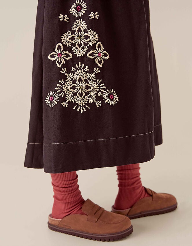 East Cora Floral Embroidered Cotton Twill Skirt, Blue (NAVY), large