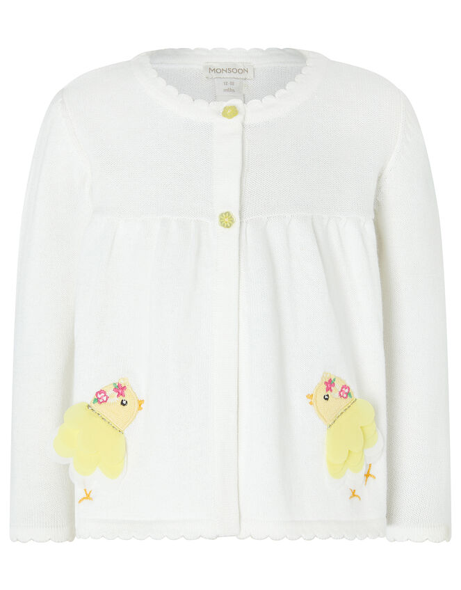 Baby Chick Knit Cardigan in Organic Cotton, Ivory (IVORY), large