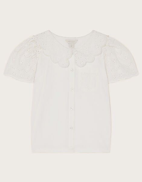 Jersey Broderie Blouse, White (WHITE), large