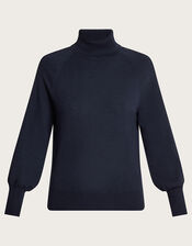 Lace Insert Polo Sweater with Recycled Polyester, Blue (NAVY), large