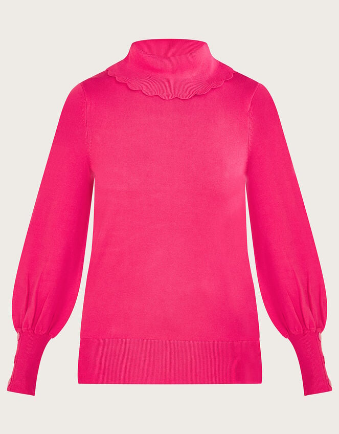 Scallop Polo Neck Sweater with LENZING™ ECOVERO™ , Pink (PINK), large