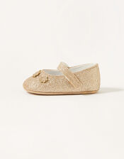 Glitter Flower Strap Booties , Gold (GOLD), large