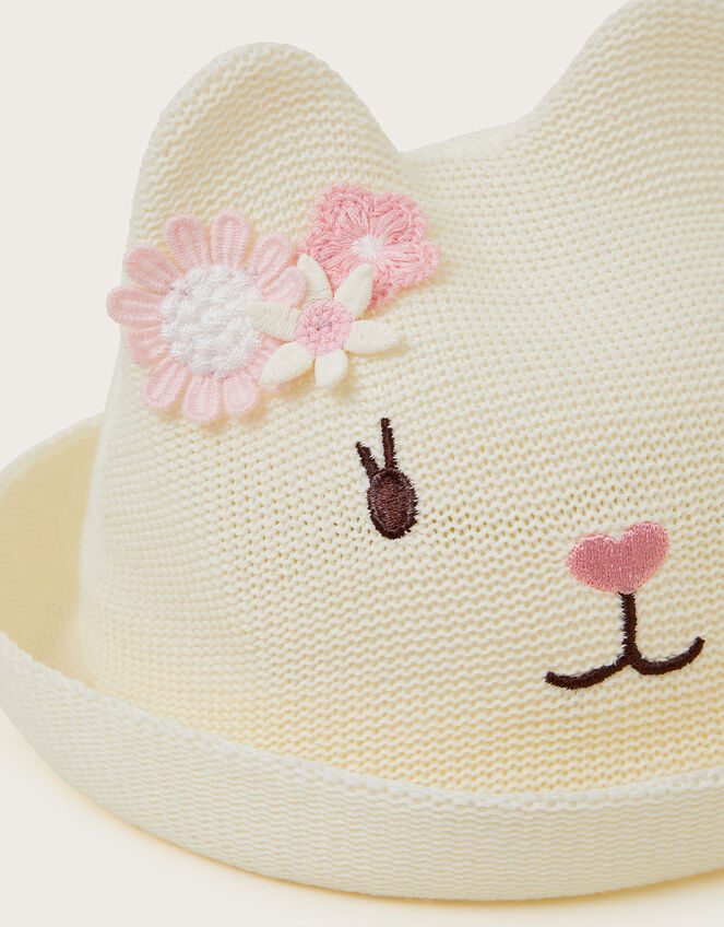 Baby Knitted Cat Hat, White (WHITE), large