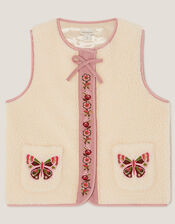 Butterfly Embroidered Borg Gilet, Ivory (IVORY), large