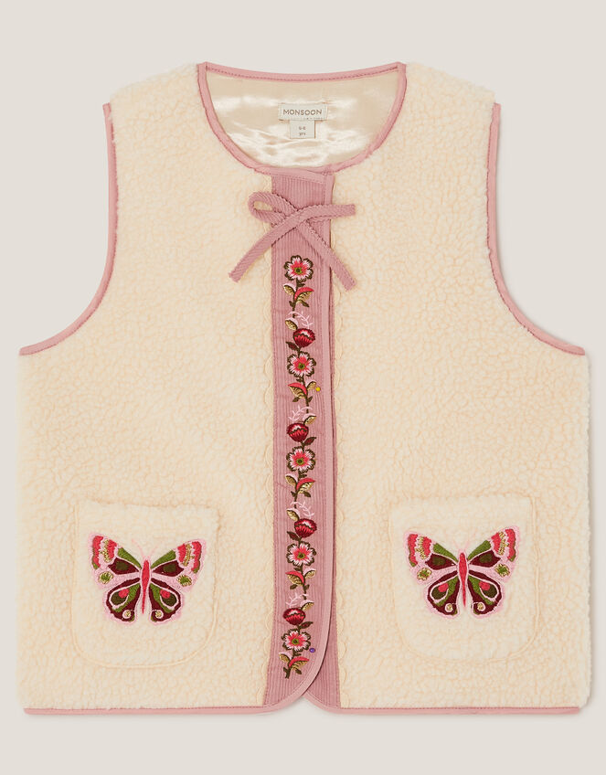 Butterfly Embroidered Borg Gilet, Ivory (IVORY), large