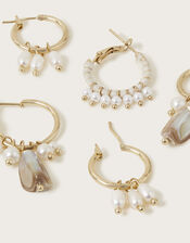 Pearl Hoop Earrings Set of Three, , large