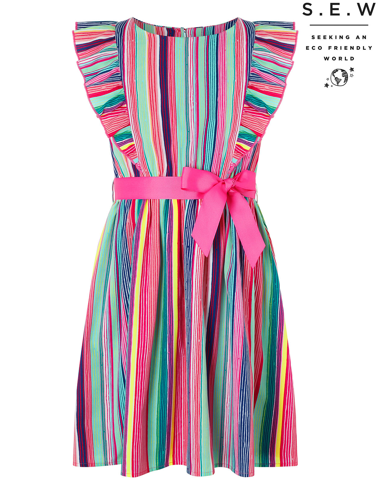 Ophilia Colourful Stripe Dress in Recycled Polyester Multi