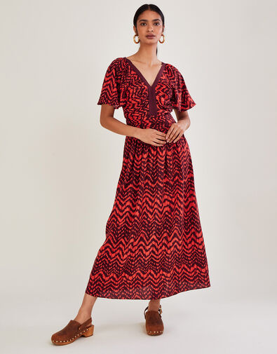 V-Neck Zig-Zag Animal Print Dress Red, Red (RED), large
