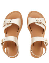 Buckle Leather Sandals, Gold (GOLD), large
