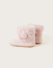 Faux Fur Pom-Pom Slipper Boots, Pink (PINK), large