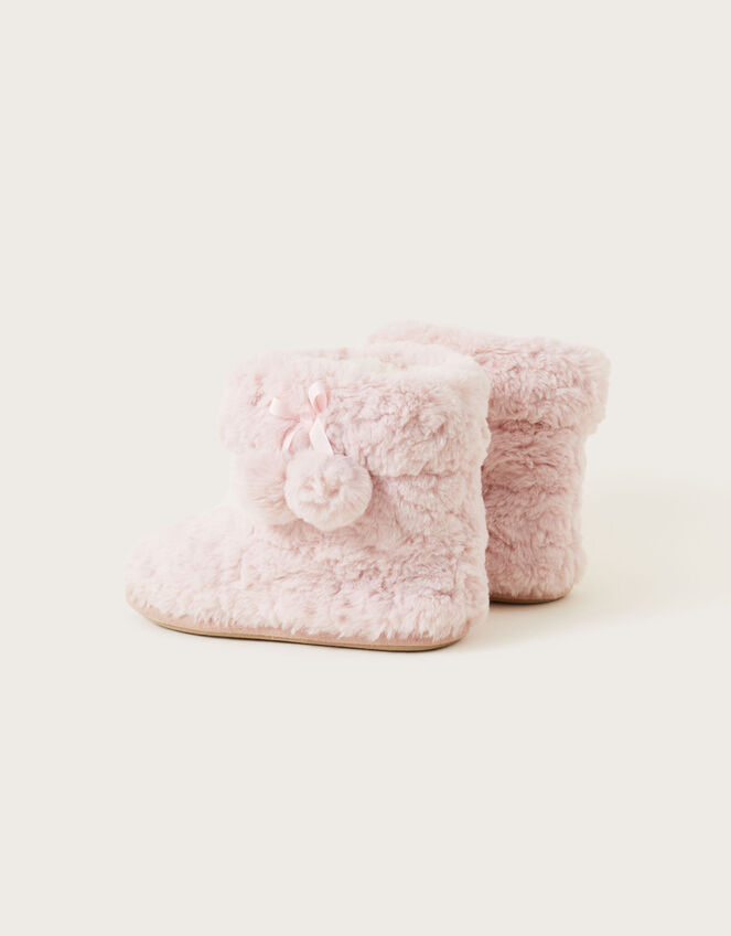 Faux Fur Pom-Pom Slipper Boots, Pink (PINK), large