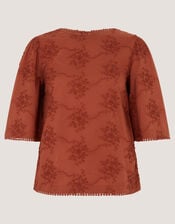Harika Floral Embroidered Top, Brown (BROWN), large