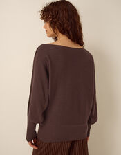 Remi Ribbed Boat Neck Jumper, Brown (CHOCOLATE), large