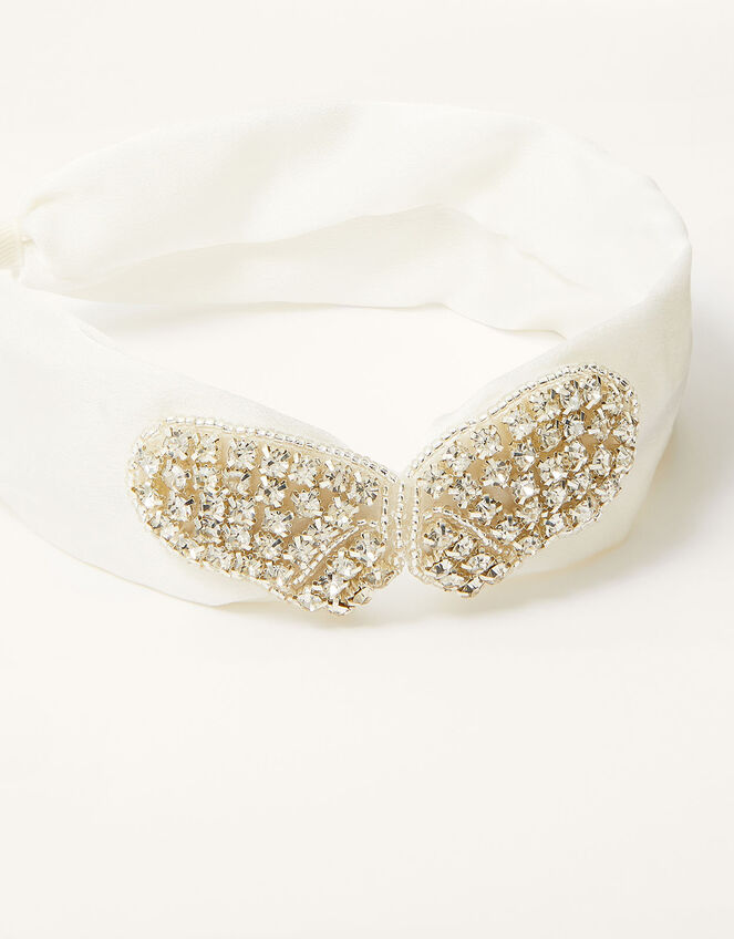 Diamante Butterfly Satin Headband, , large