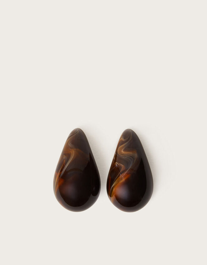 Chunky Marble Resin Earrings, Brown (BROWN), large