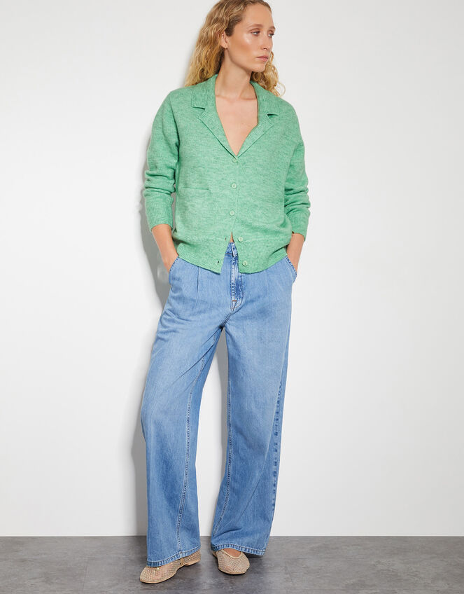 Cora V-Neck Collared Cardigan, Green (GREEN), large