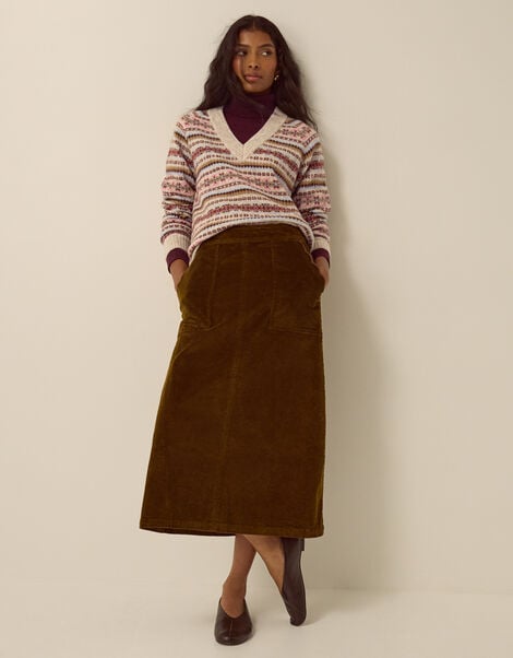 Malika Corduroy Midi Skirt, Green (CHARTREUSE), large