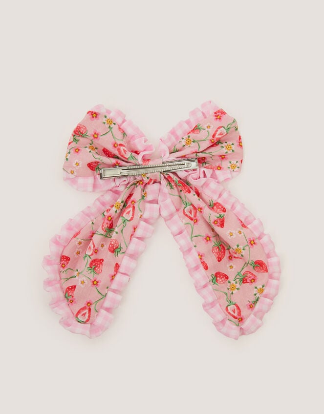Strawberry Gingham Bow Hair Clip, , large