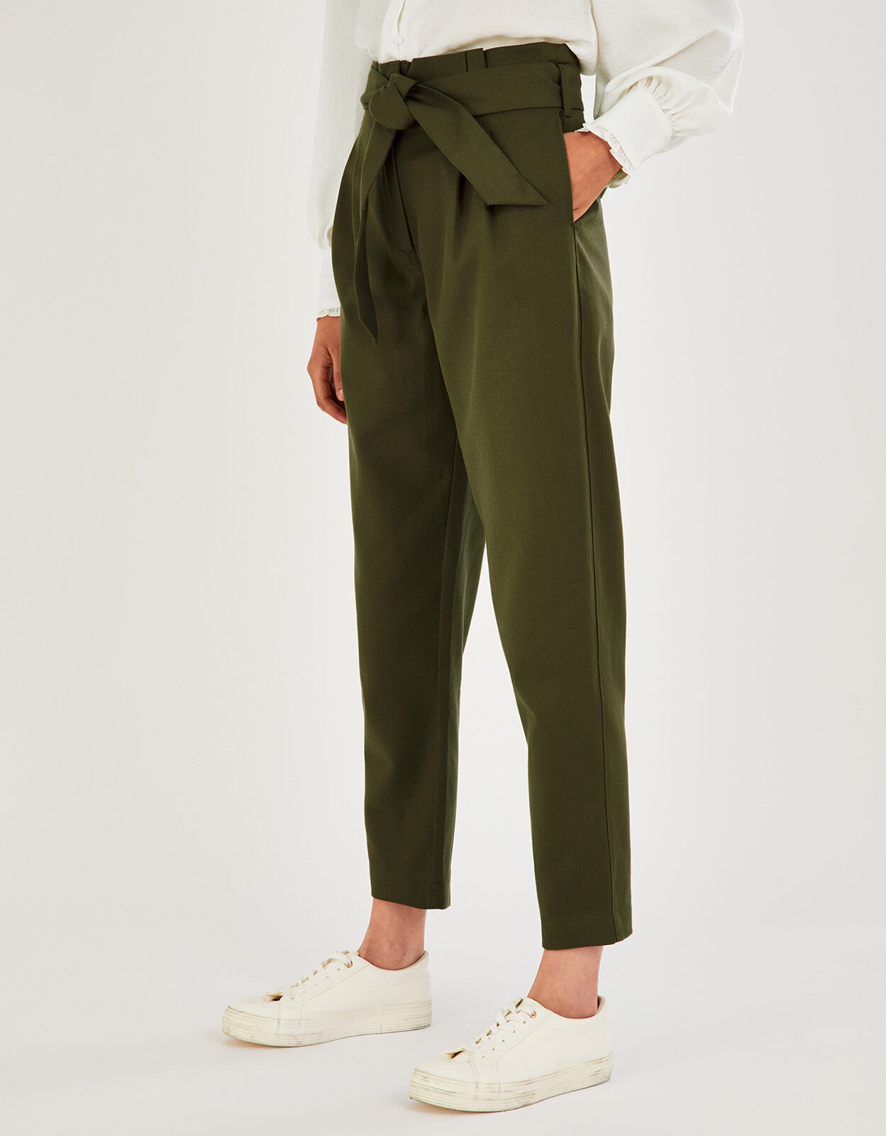 Paper Bag Belted Cargo Trousers in Sustainable Cotton Green