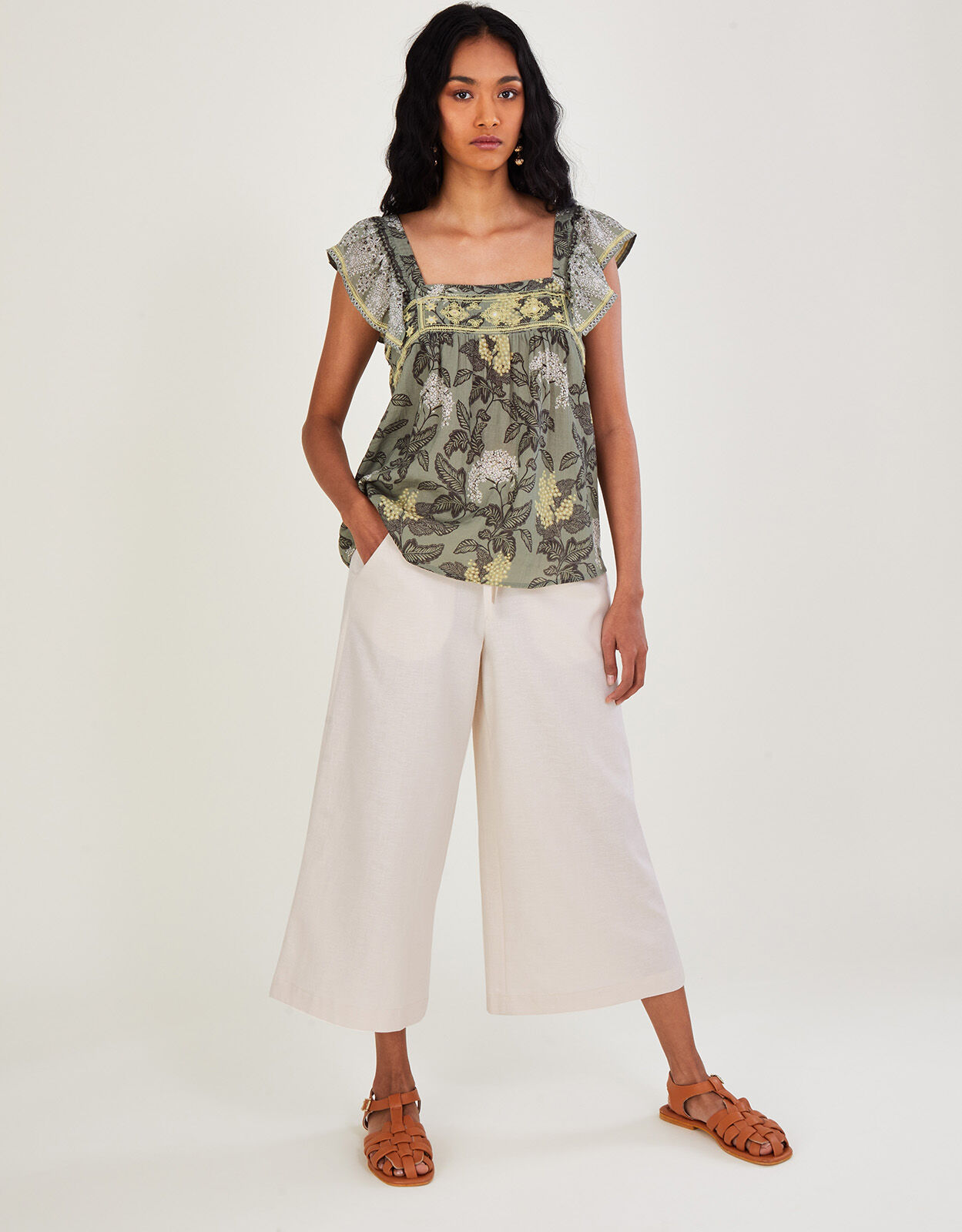 Pull On Trousers in Linen Blend Natural 