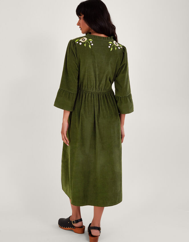 Embroidered Floral Cord Dress, Green (GREEN), large