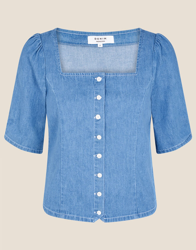 Square Neck Denim Top, Blue (DENIM BLUE), large