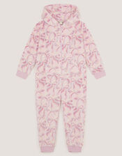 Bow Print Fleece Onesie, Pink (PINK), large