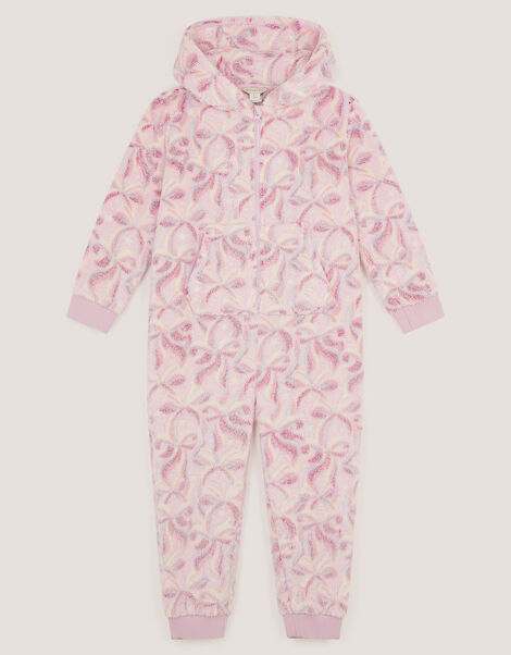 Bow Print Fleece Onesie, Pink (PINK), large