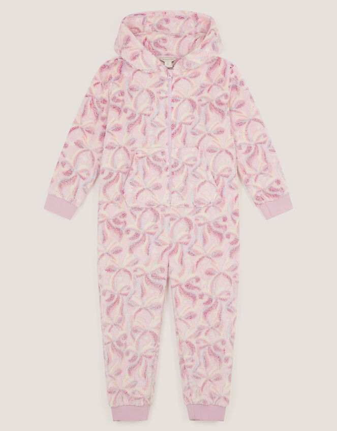Bow Print Fleece Onesie, Pink (PINK), large