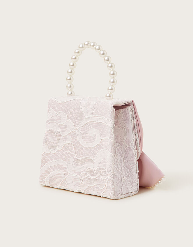 Pearly Bow Bridesmaid Lace Bag, Pink (DUSKY PINK), large