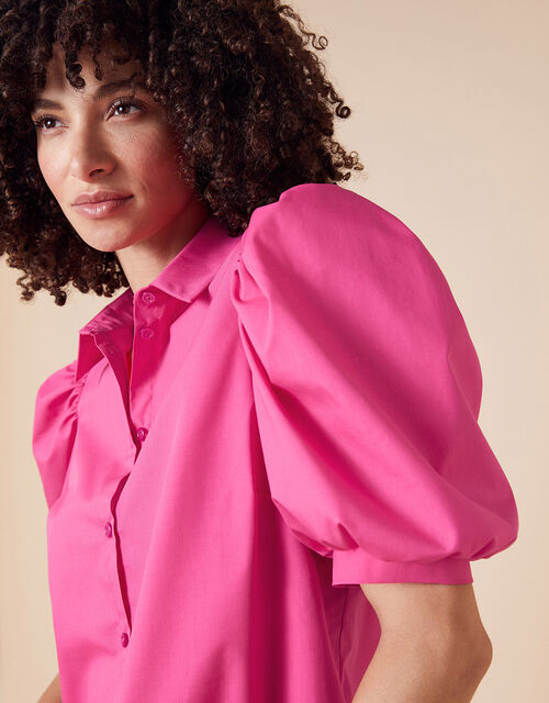 Puff Sleeve Shirt in Pure Cotton Pink Tops & Tshirts Monsoon Global.