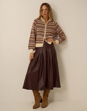 Ottie Pleated Midi Skirt, Brown (BROWN), large