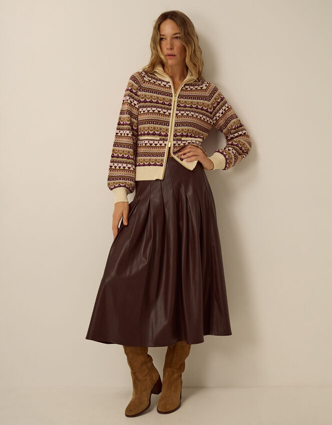 Ottie Pleated Midi Skirt, Brown (BROWN), large
