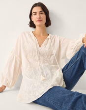 Milly Slouchy Embroidered Top, Ivory (IVORY), large