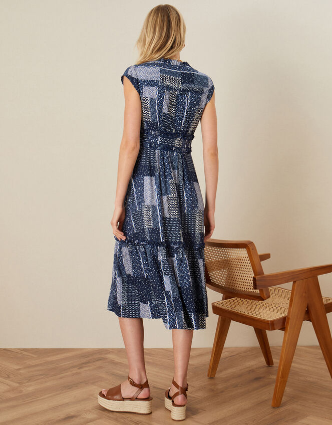 Patchwork Print Midi Dress, Blue (NAVY), large