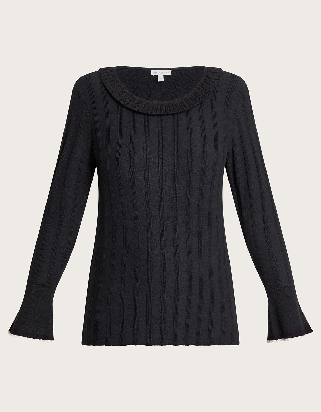 Smart Ribbed Frill Jumper Black