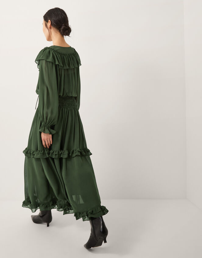 Suki Long Sleeve Ruffle Maxi Dress, Green (KHAKI), large